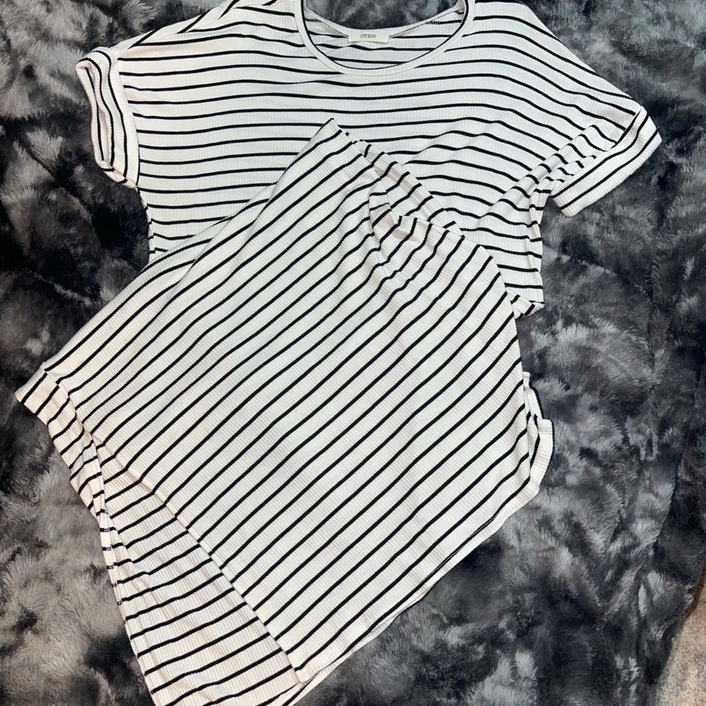 Cherish Black and White Striped Short Sleeve Dress